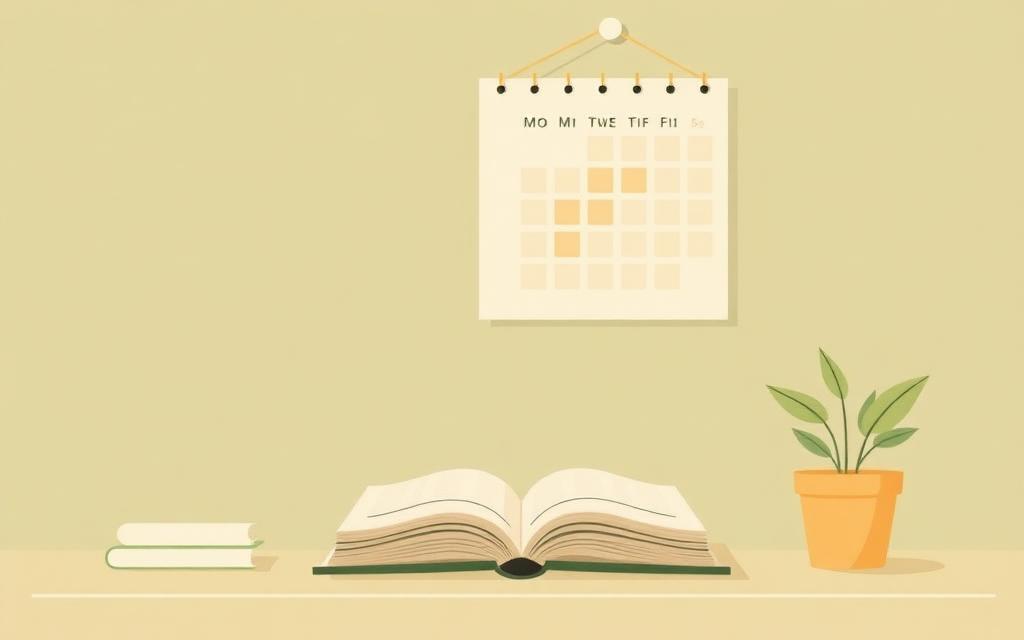 Illustration of a statutory framework book and a wall calendar in a nursery office